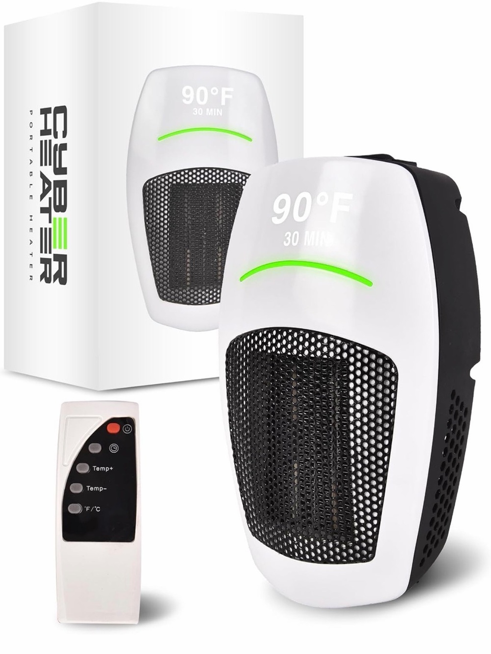 Portable Space Heater in White & Black with Remote